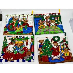 VNTG Cranston VIP A Teddy Bear Christmas Story Book Pot Holder 80s 90s Set of 4
